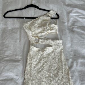 Peppermayo Cream One-Shoulder Cutout Dress